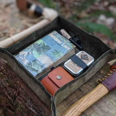 canvas travel tray with cards and book