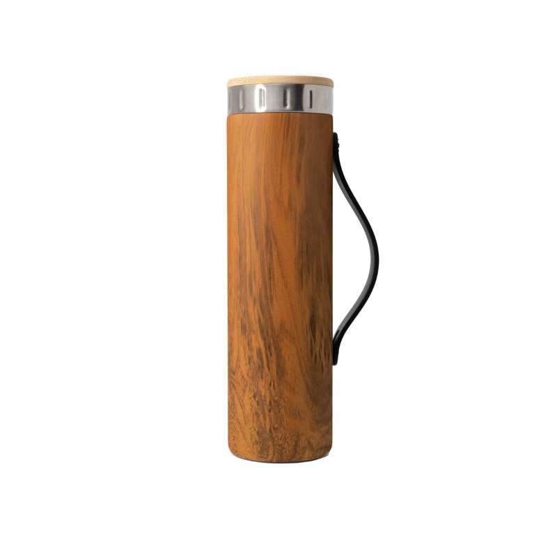 Iconic Teak Wood and Bamboo Water Bottle with Silicone Strap