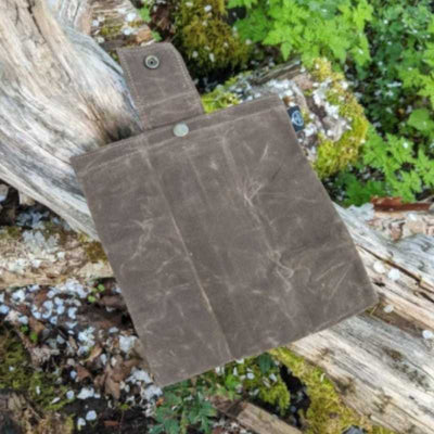 waxed canvas foraging pouch opened up to full size