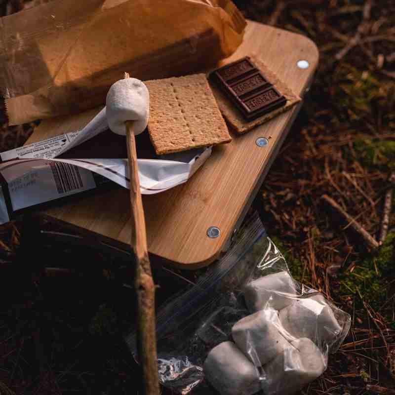 camping cutting board with smores